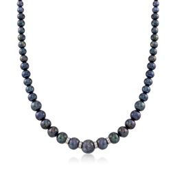 5-11.5mm graduated black cultured pearl necklace with . diamonds and sterling silver