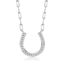 diamond horseshoe paper clip link necklace in sterling silver