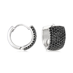black spinel huggie hoop earrings in sterling silver