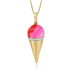 diamond and multicolored enamel ice cream cone pendant necklace in 18kt gold over sterling