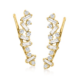 round and baguette diamond ear climbers in 14kt yellow gold
