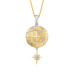 diamond globe and star pendant necklace in 2-tone sterling silver