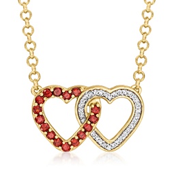 garnet and . diamond double-heart necklace in 18kt gold over sterling