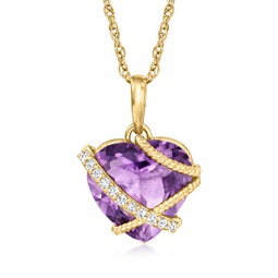 amethyst heart pendant necklace with diamond accents in 14kt yellow gold