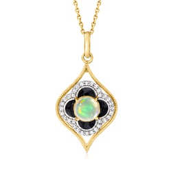 ethiopian opal and . diamond pendant necklace with black enamel in 18kt gold over sterling