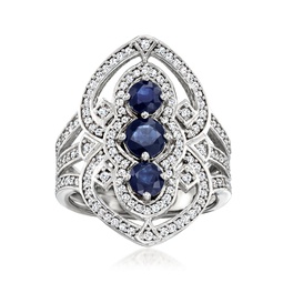 sapphire and . diamond ring in sterling silver