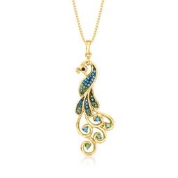 multicolored diamond peacock pendant necklace in 18kt gold over sterling