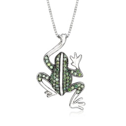 green diamond frog pendant necklace in sterling silver