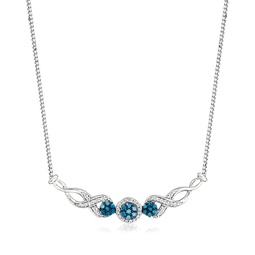 blue and white diamond cluster necklace in sterling silver