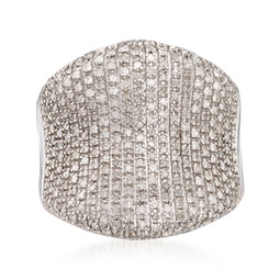 pave diamond concave ring in sterling silver