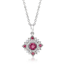 ruby and . diamond pendant necklace in 14kt white gold