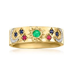multi-gemstone celestial ring with diamond accents in 18kt gold over sterling
