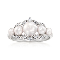 3-6.5mm cultured pearl ring with . diamonds in sterling silver