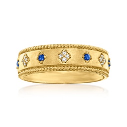 sapphire and diamond-accented roped-edge ring in 18kt gold over sterling