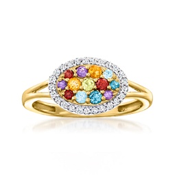 multi-gemstone and . diamond ring in 18kt gold over sterling