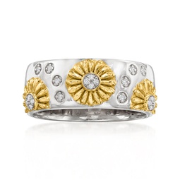 diamond-accented sunflower ring in 2-tone sterling silver