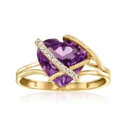 amethyst heart ring with diamond accents in 14kt yellow gold