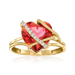 pink topaz heart ring with diamond accents in 14kt yellow gold