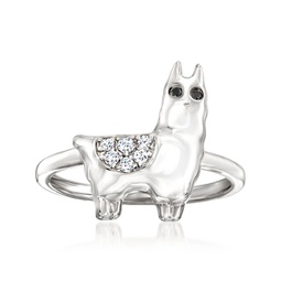 white and black diamond llama ring in sterling silver