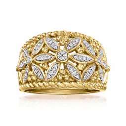 diamond floral roped-edge ring in 18kt gold over sterling
