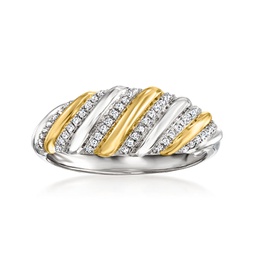 diamond striped ring in 2-tone sterling silver