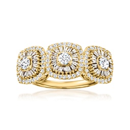 diamond 3-stone halo ring in 14kt yellow gold
