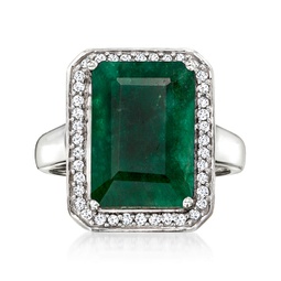 emerald and . diamond ring in sterling silver