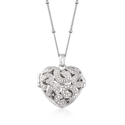 sterling silver heart locket pendant necklace with diamond accents