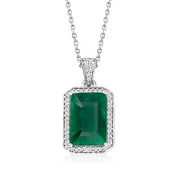 emerald and . diamond pendant necklace in sterling silver