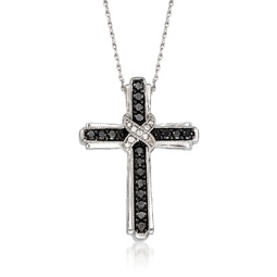 black and white diamond cross pendant necklace in sterling silver