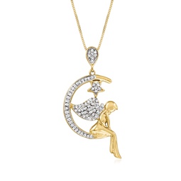 diamond angel moon pendant necklace in 18kt gold over sterling