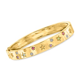 multi-gemstone star bangle bracelet with diamond accents in 18kt gold over sterling