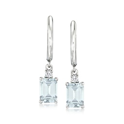 aquamarine hoop drop earrings with diamond accents in 18kt white gold