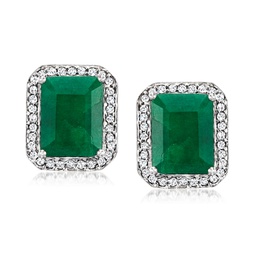 emerald and . diamond earrings in sterling silver