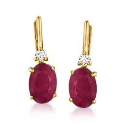 ruby drop earrings with diamond accents in 14kt yellow gold