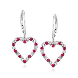 ruby and . diamond heart drop earrings in sterling silver