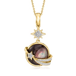 black mother-of-pearl and . diamond celestial pendant necklace in 18kt gold over sterling