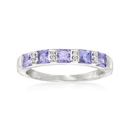 tanzanite ring with diamond accents in sterling silver