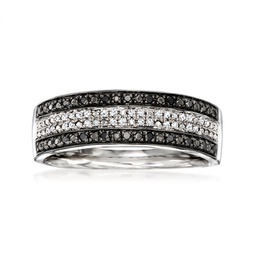 black and white diamond striped ring in sterling silver