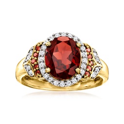 garnet and . red and white diamond ring in 18kt gold over sterling