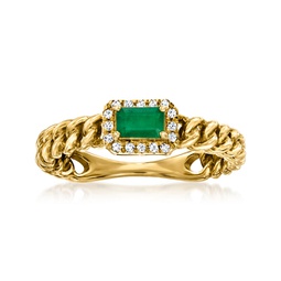 emerald curb-link ring with diamond accents in 14kt yellow gold