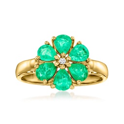emerald floral ring with diamond accent in 18kt gold over sterling