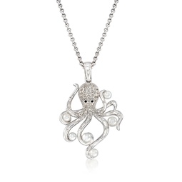 3.5-4.5mm cultured pearl and . diamond octopus pendant necklace in sterling silver