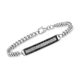 black and white diamond id bracelet in sterling silver