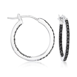 black diamond inside-outside hoop earrings in sterling silver
