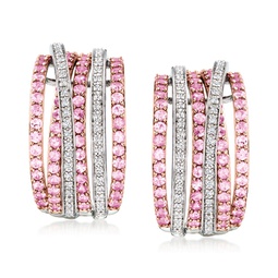 pink sapphire and . diamond highway earrings in 2-tone sterlng silver