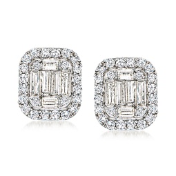 baguette and round diamond cluster earrings in sterling silver