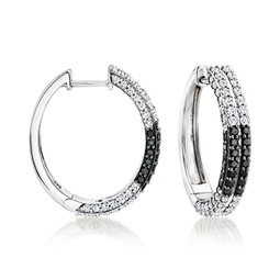 white and black diamond checkered hoop earrings in sterling silver