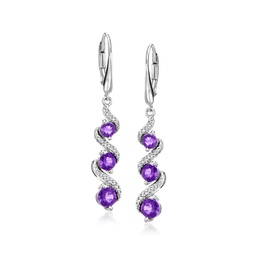 amethyst and . diamond swirl drop earrings in sterling silver