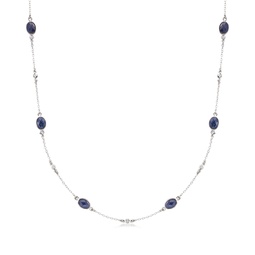 sapphire and . diamond station necklace in sterling silver